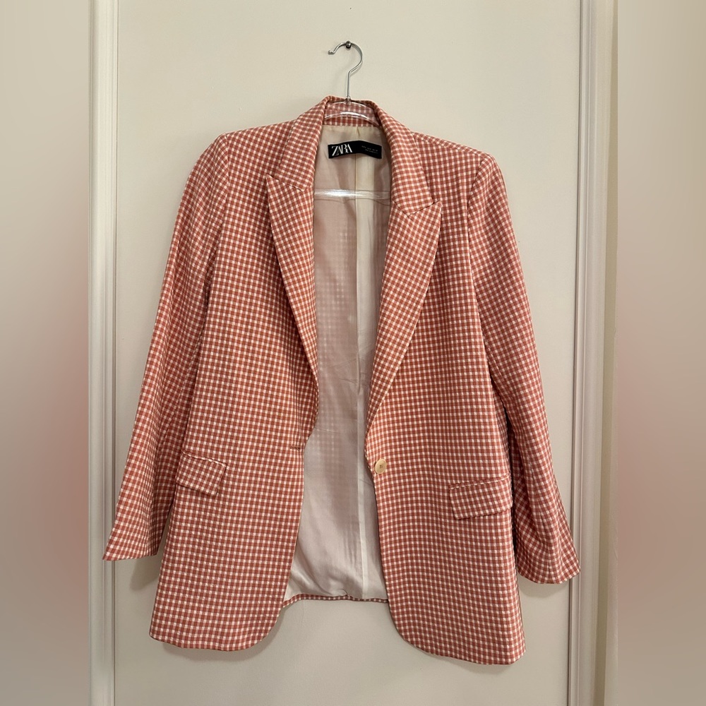 Zara Blazer. Size Small. Checkered Pattern. Salmo… - image 1